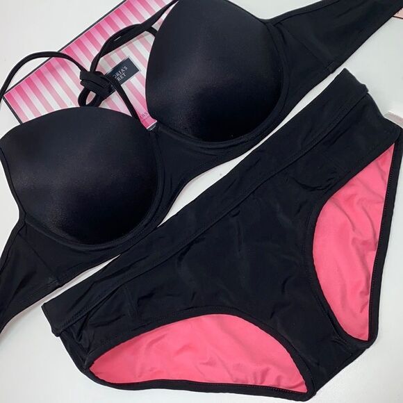 🔥🏖VICTORIA SECRET  swimsuit  top36D push-up bottom-small New #1 - Picture 1 of 7